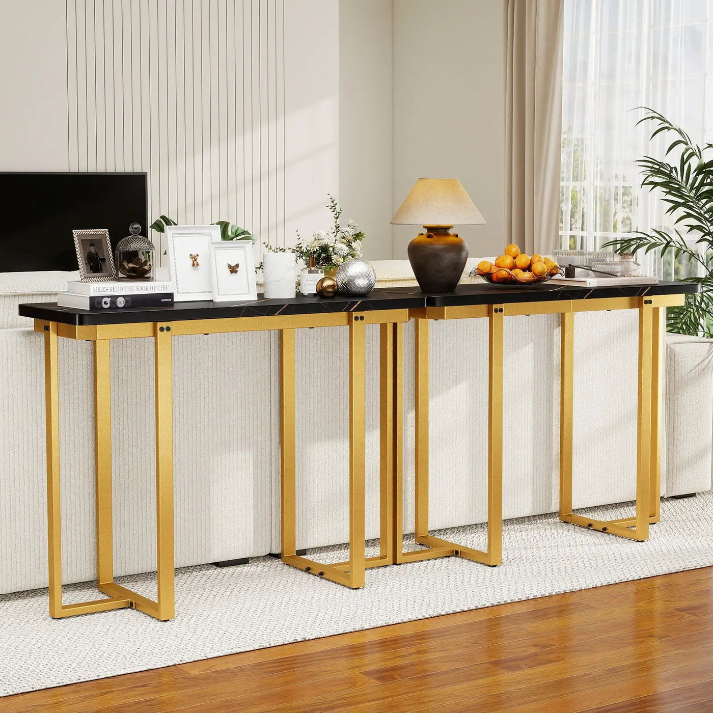 42 Inches Modern Faux Marble Entryway Table with Geometric Metal Frame by DirectDeals