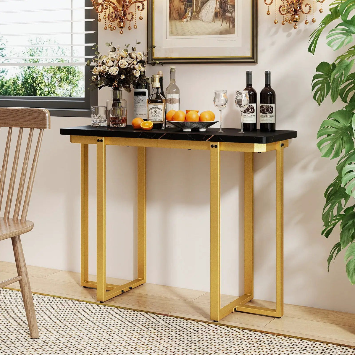 42 Inches Modern Faux Marble Entryway Table with Geometric Metal Frame by DirectDeals