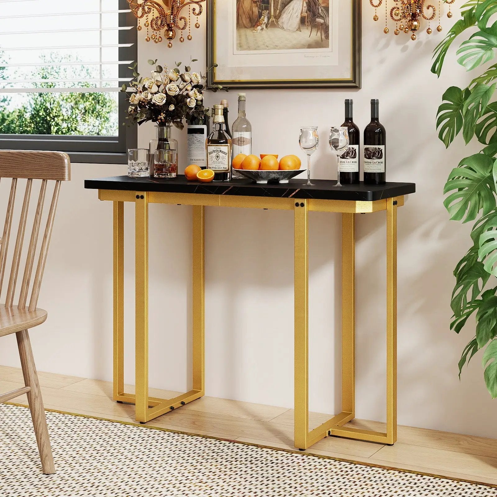 42 Inches Modern Faux Marble Entryway Table with Geometric Metal Frame by DirectDeals