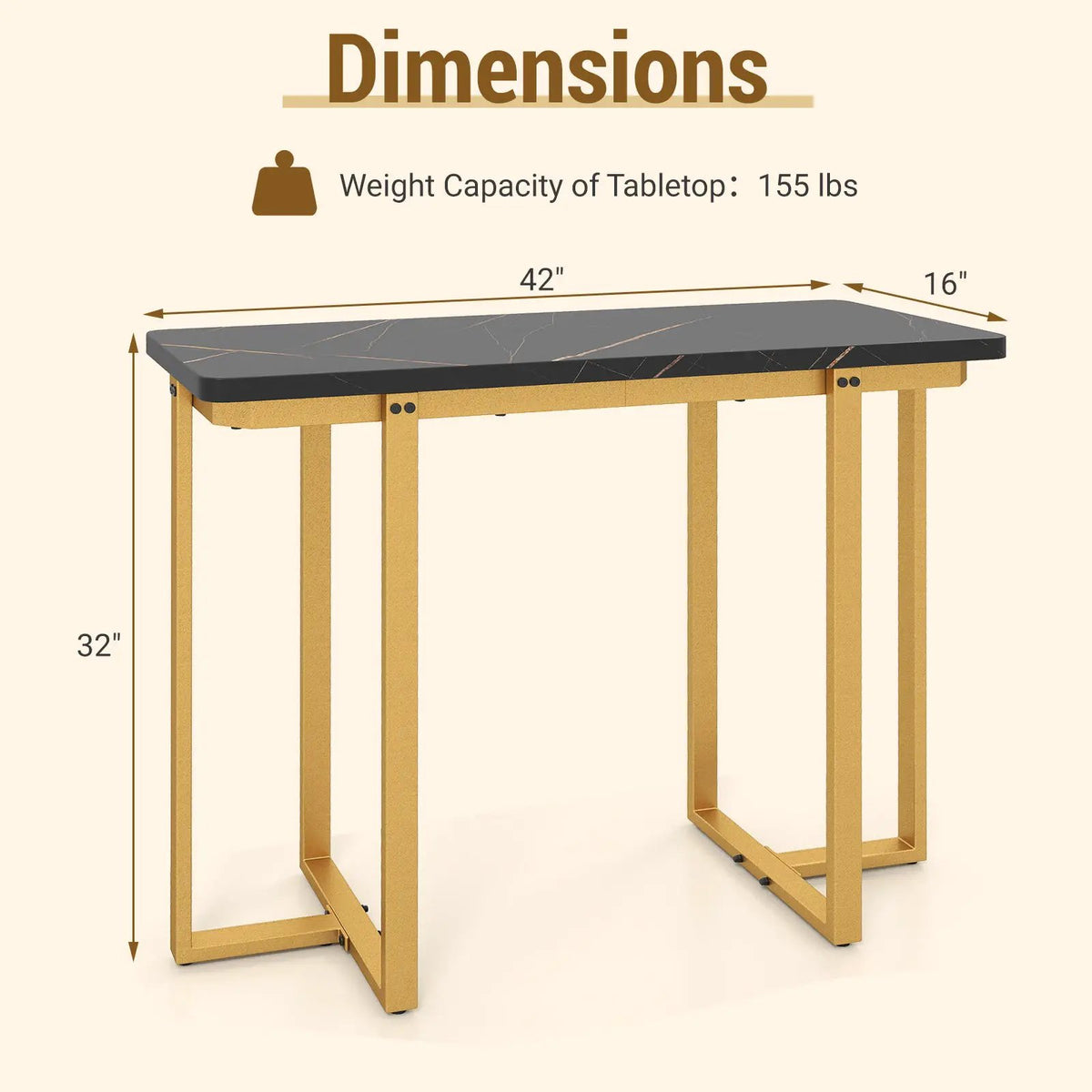 42 Inches Modern Faux Marble Entryway Table with Geometric Metal Frame by DirectDeals