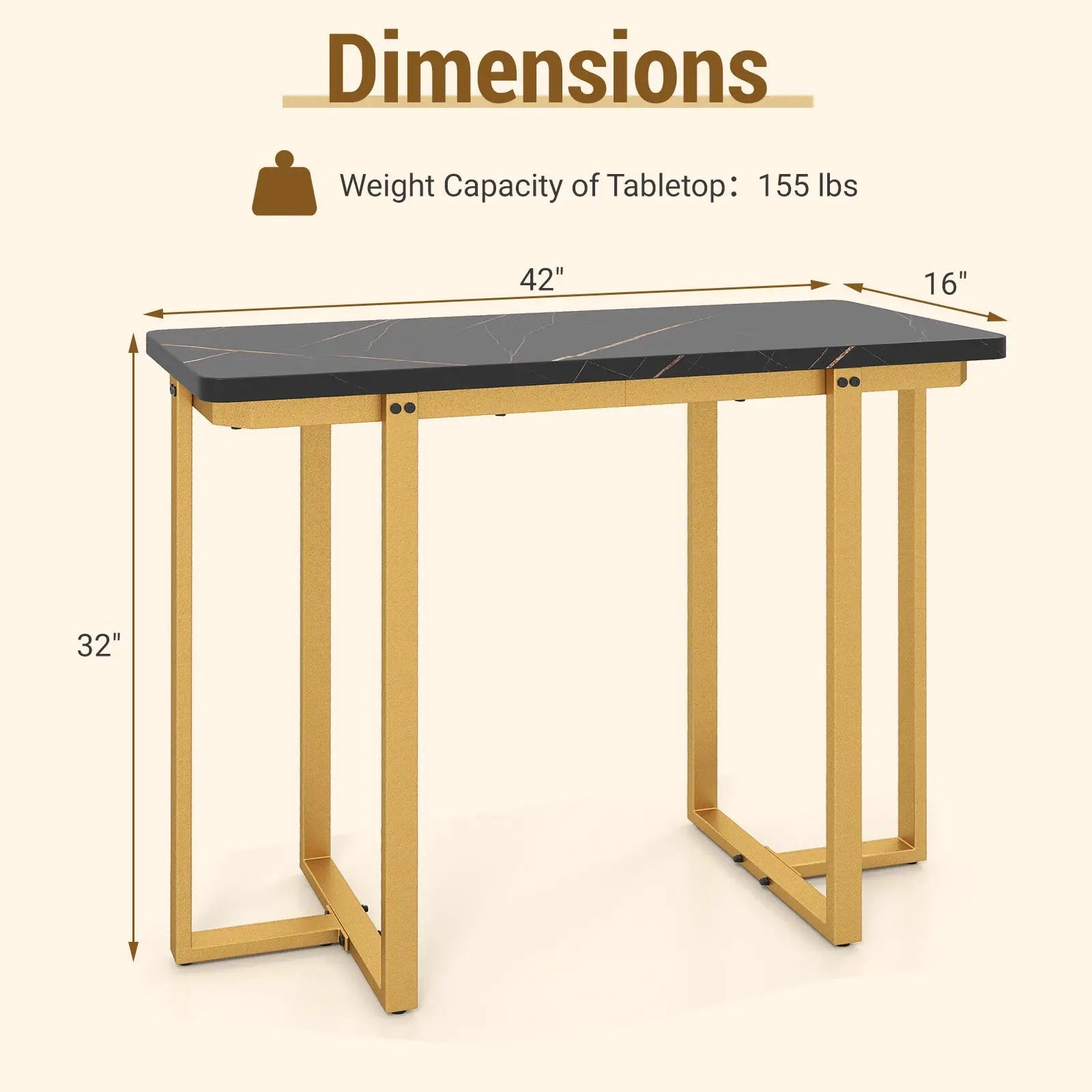 42 Inches Modern Faux Marble Entryway Table with Geometric Metal Frame by DirectDeals