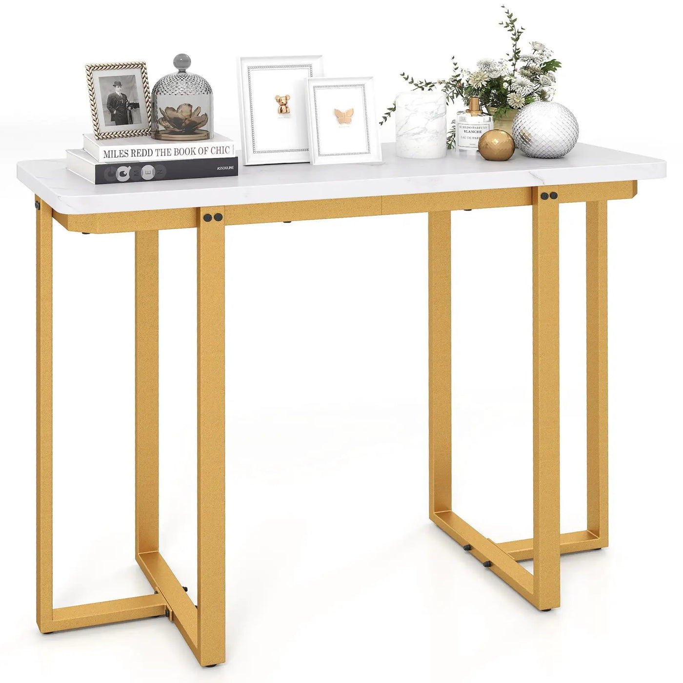 42 Inches Modern Faux Marble Entryway Table with Geometric Metal Frame by DirectDeals
