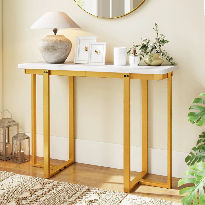 42 Inches Modern Faux Marble Entryway Table with Geometric Metal Frame by DirectDeals