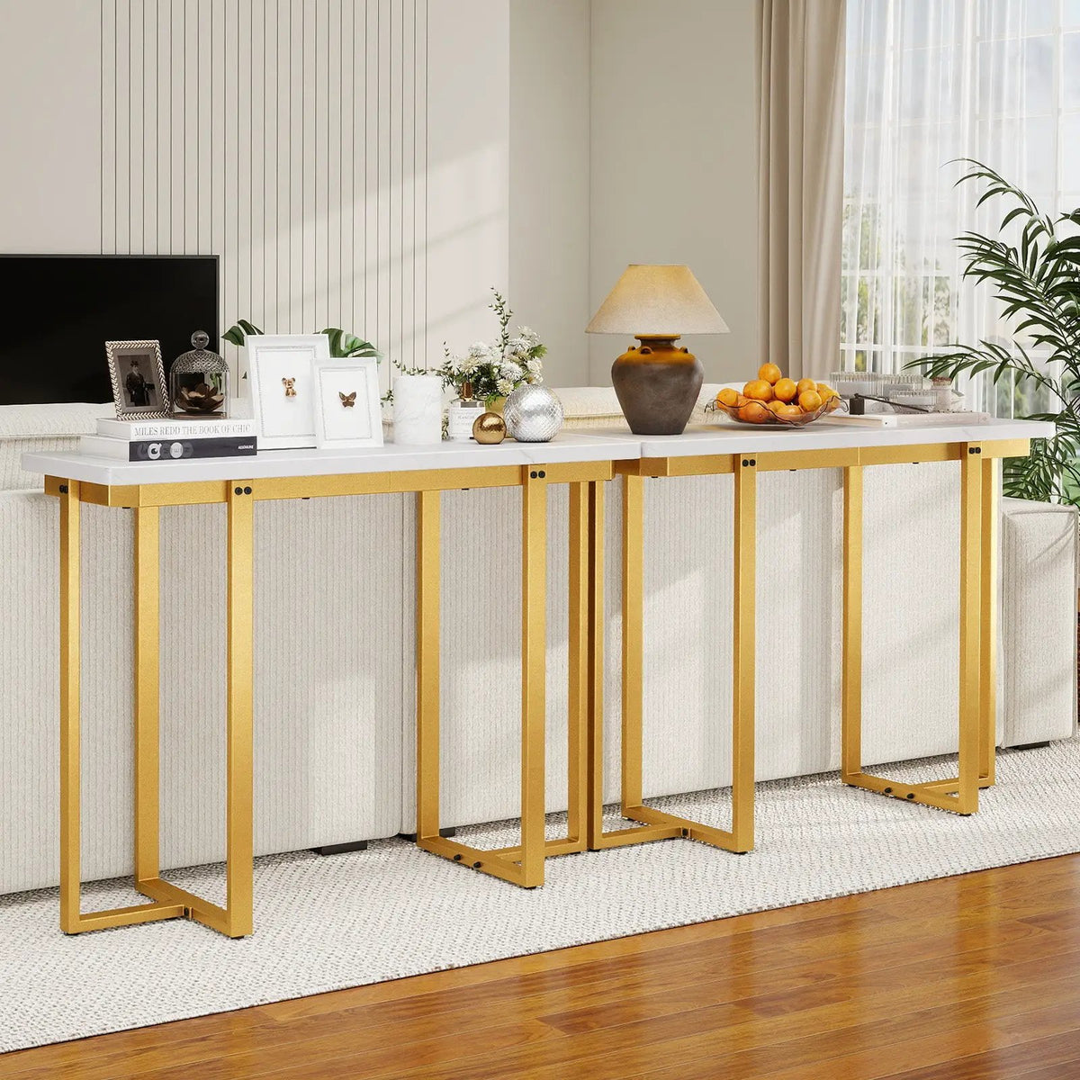 42 Inches Modern Faux Marble Entryway Table with Geometric Metal Frame by DirectDeals