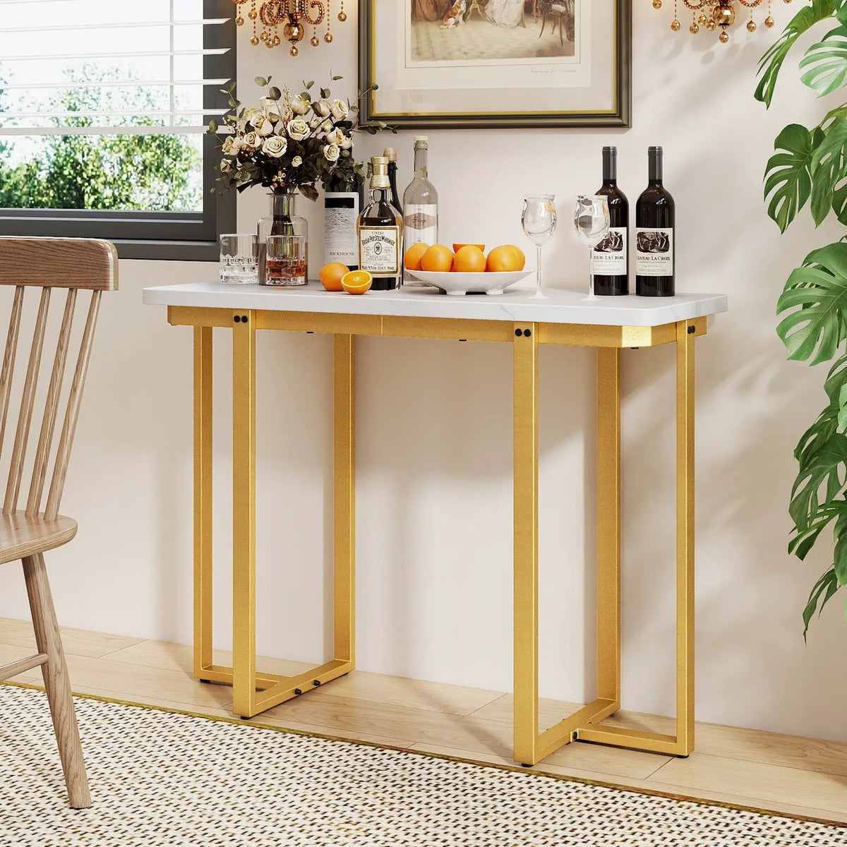 42 Inches Modern Faux Marble Entryway Table with Geometric Metal Frame by DirectDeals