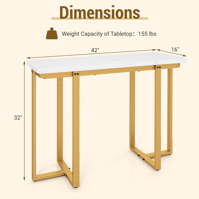 42 Inches Modern Faux Marble Entryway Table with Geometric Metal Frame by DirectDeals