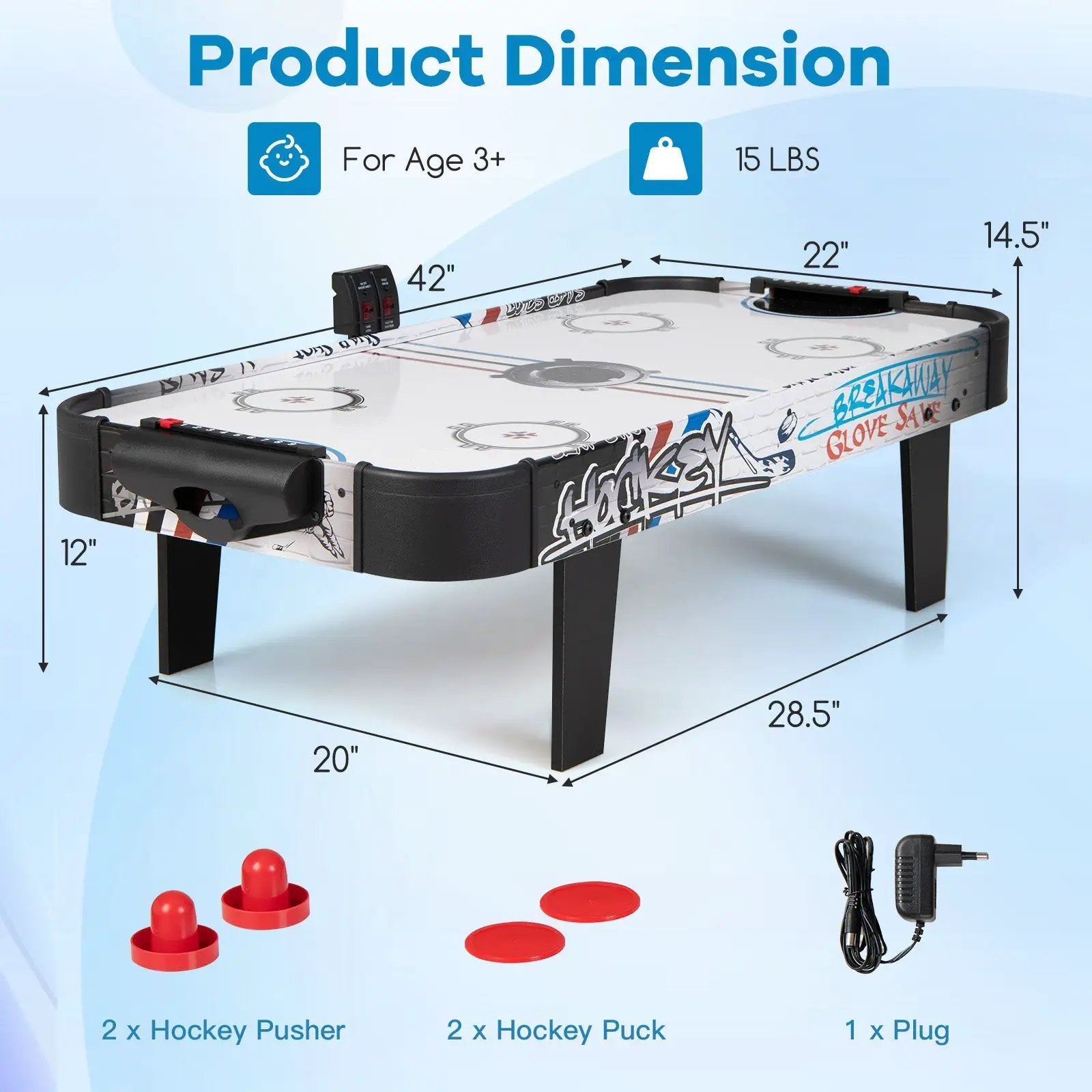 42 Inch Air Powered Hockey Table Top Scoring 2 Pushers by DirectDeals