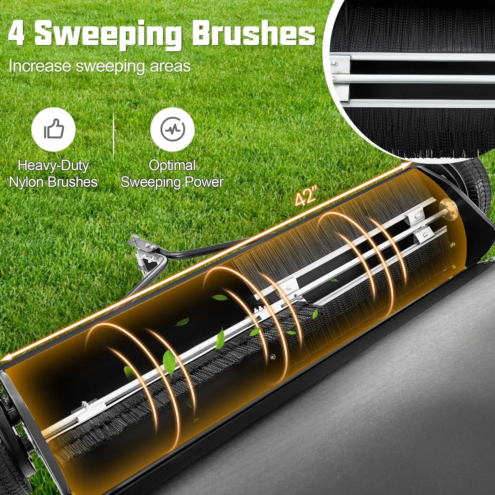 42 Inch Tow-Behind Lawn Sweeper with 26/27 Cu.FT Hopper Bag by DirectDeals