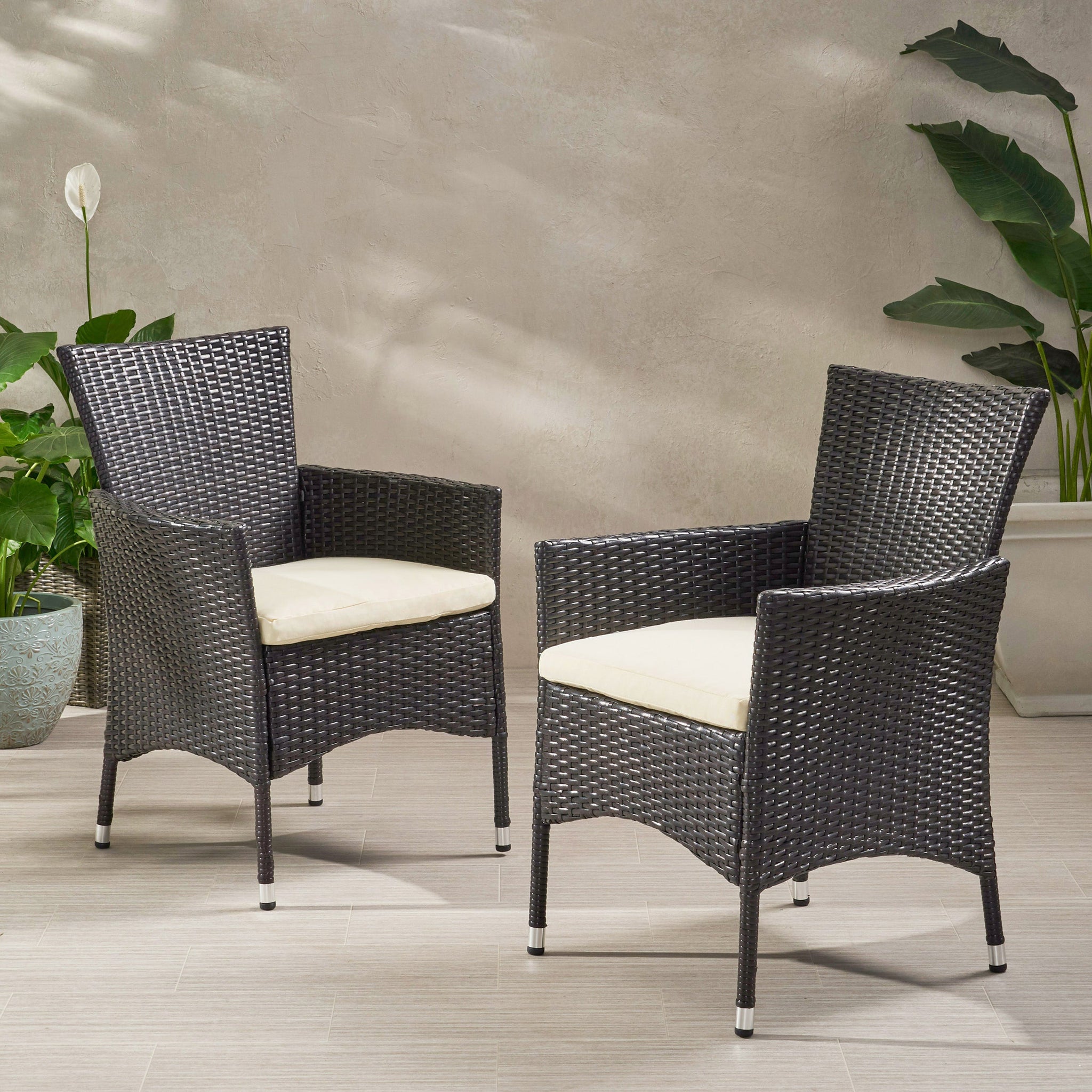 Clementine Outdoor Multibrown PE Wicker Dining Chairs (Set of 2) by HouseOfZazla