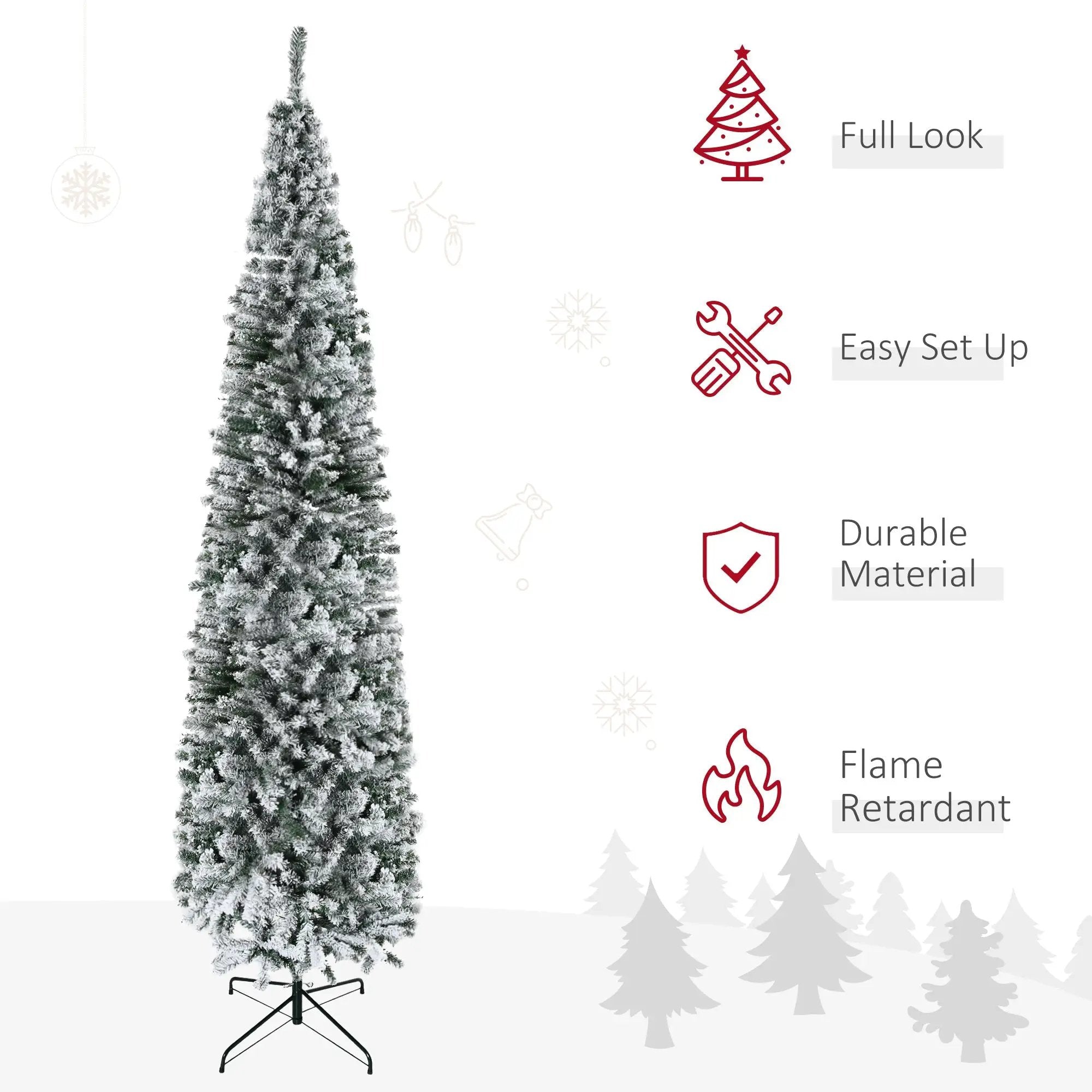 HOMCOM 9' Tall Unlit Snow-Flocked Slim Artificial Christmas Tree by HouseOfZazla