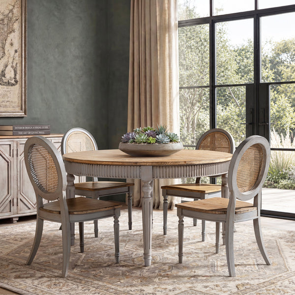 Reclaimed Wood Round Dining Table with Classic Turned Base – Antique