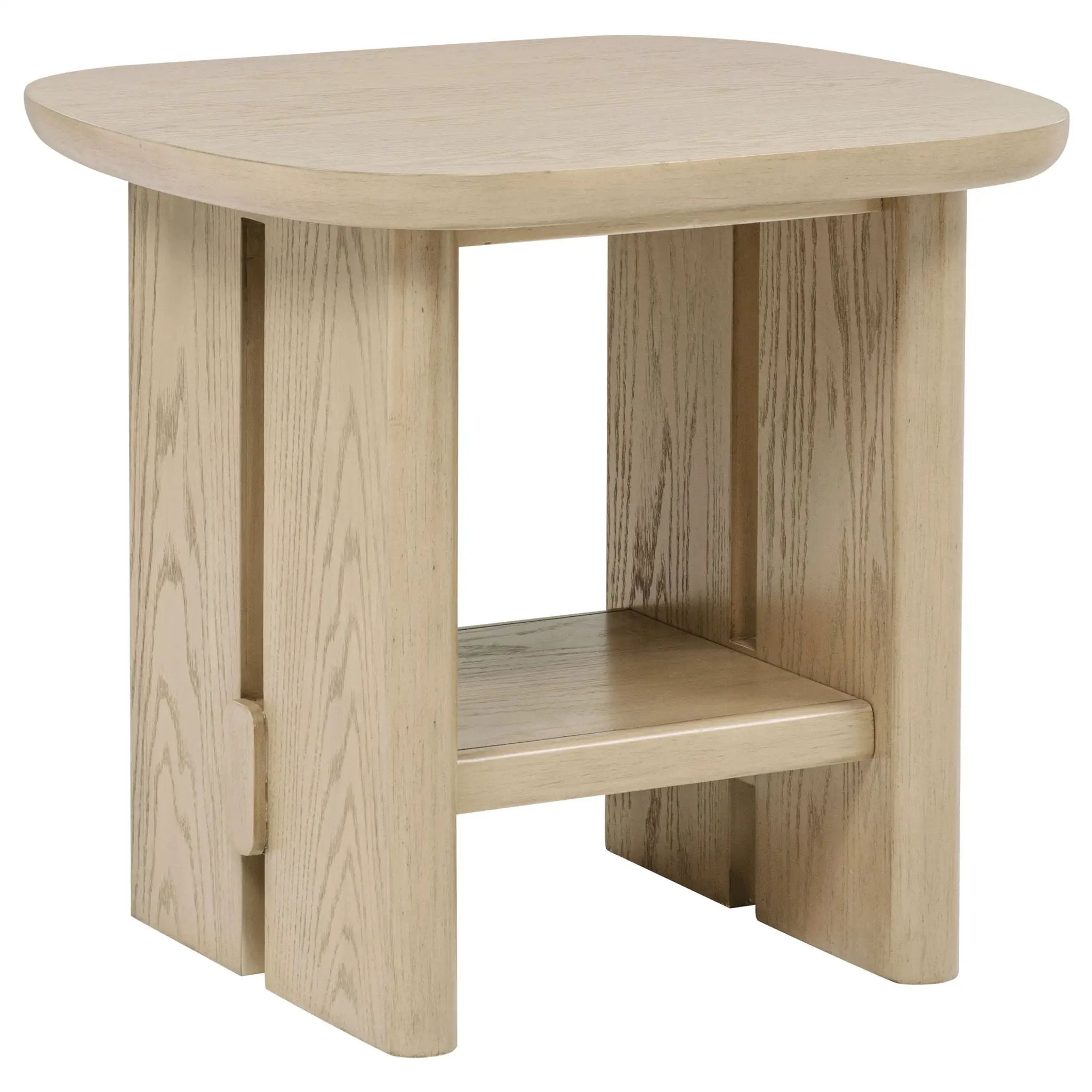 Kailani Coastal Square End Side Table with Shelf Beige Oak by Unique Piece Furniture