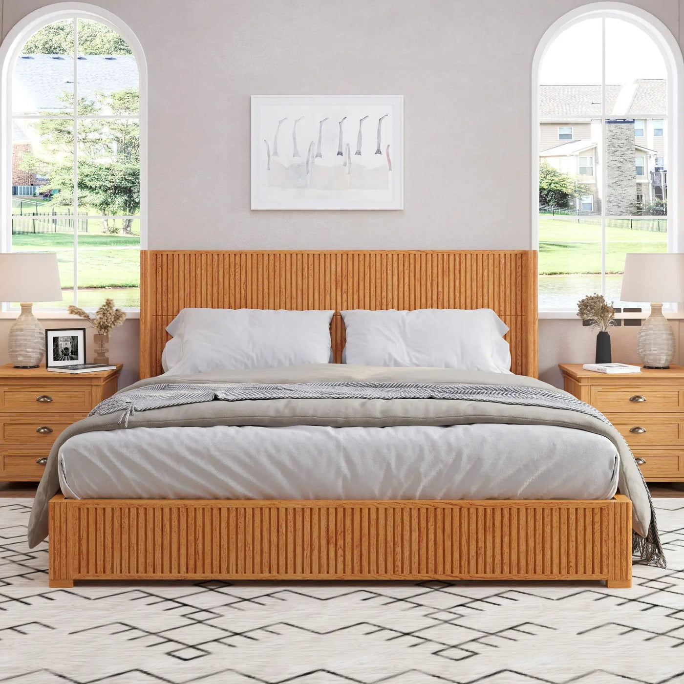 Platform Bed Frame With Headboard, Floor Standing Design by HouseOfZazla