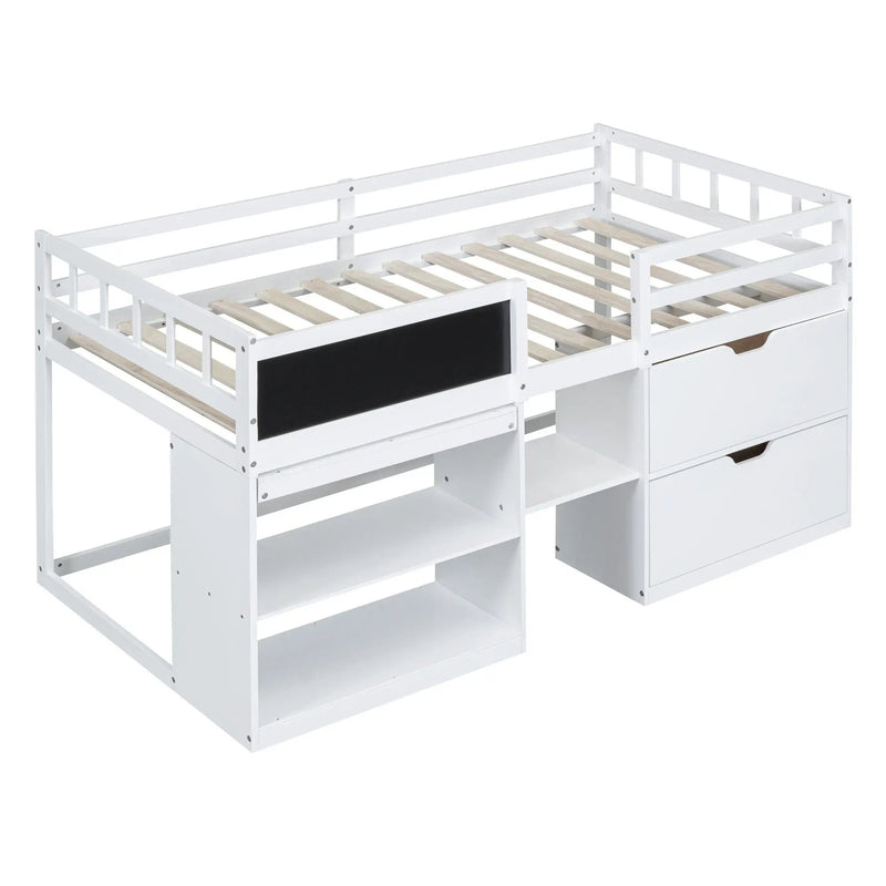 Low Loft Bed With Rolling Desk, Shelf And Drawers by Unique Piece Furniture