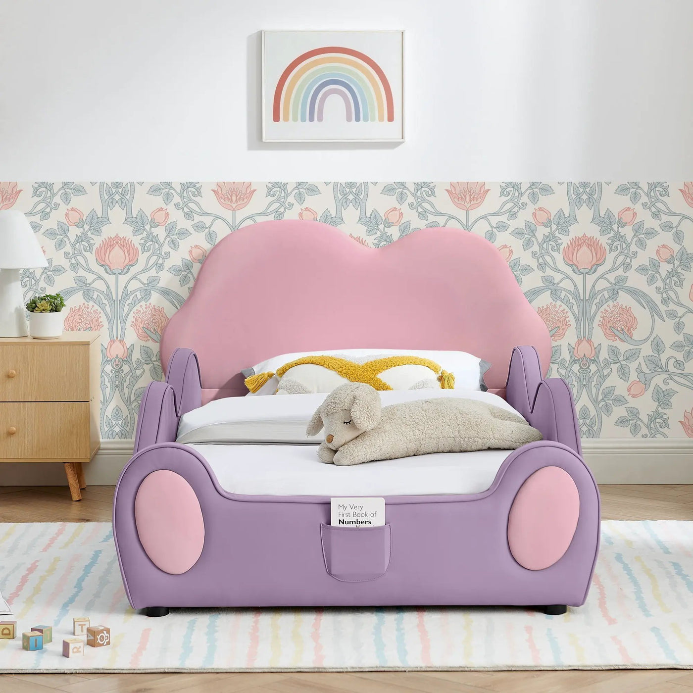 Cute Cloud Shape Bed With Guardrails Cartoon Design, Storage Pocket by HouseOfZazla