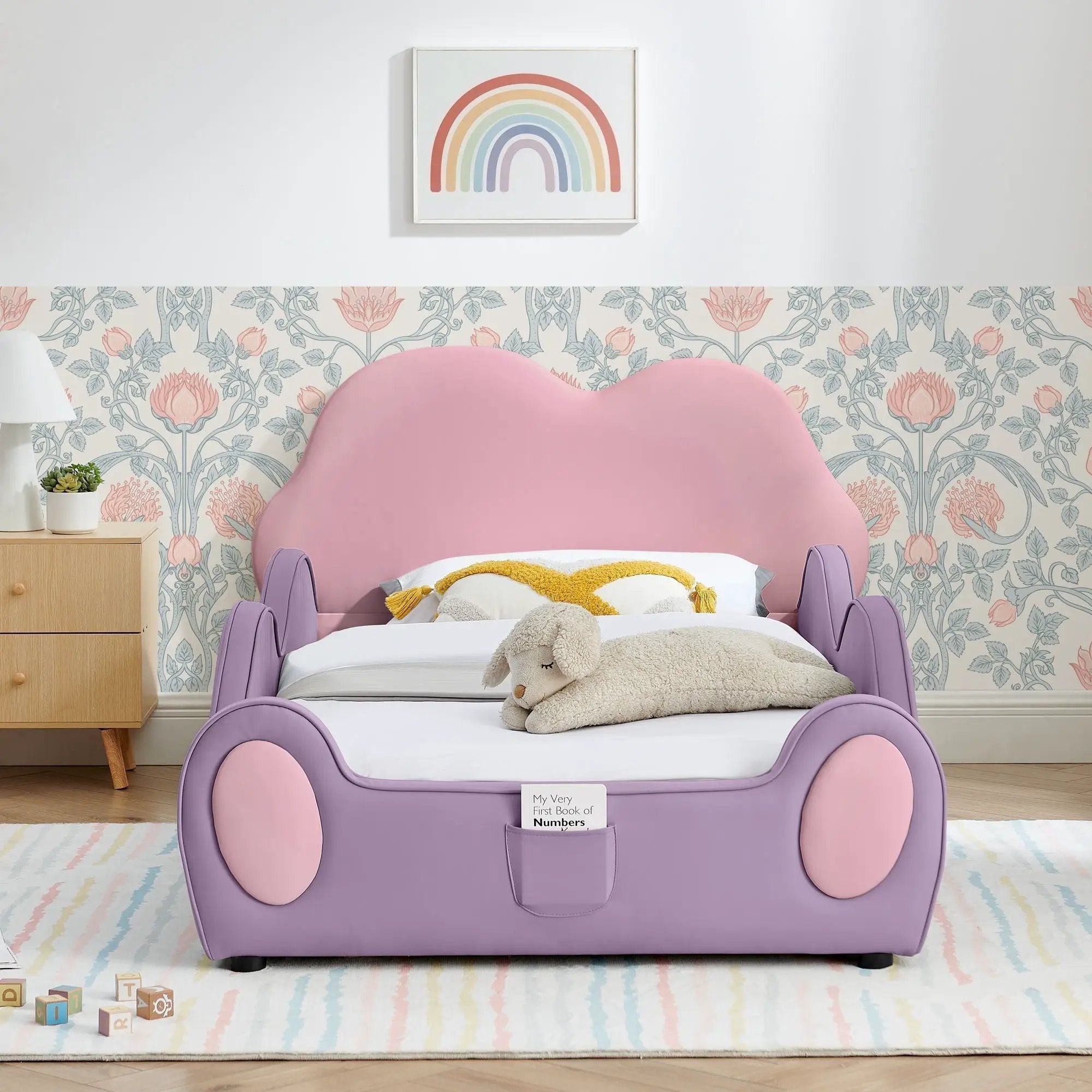 Cute Cloud Shape Bed With Guardrails Cartoon Design, Storage Pocket by HouseOfZazla