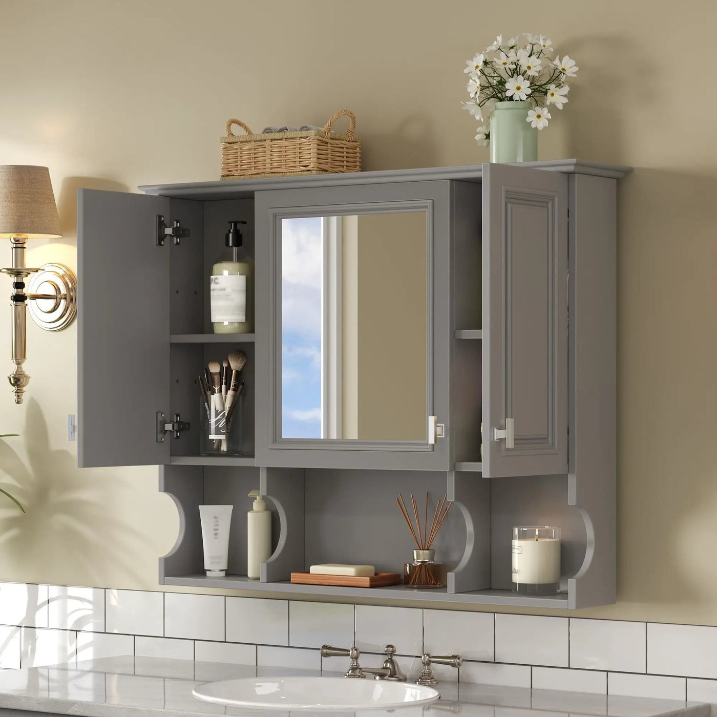 Wall Mounted Bathroom Medicine Wall Cabinet With Mirror & Open Shelves by HouseOfZazla