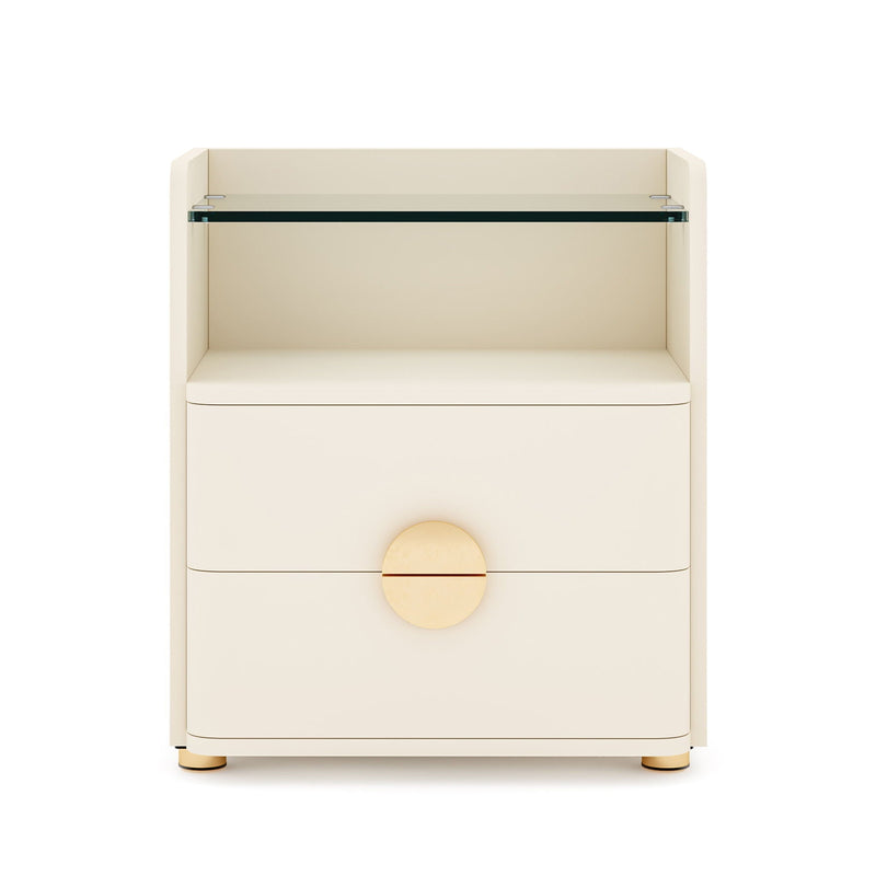 2 Drawer Nightstand With Open Shelf, Bedside Table - Beige by HouseOfZazla
