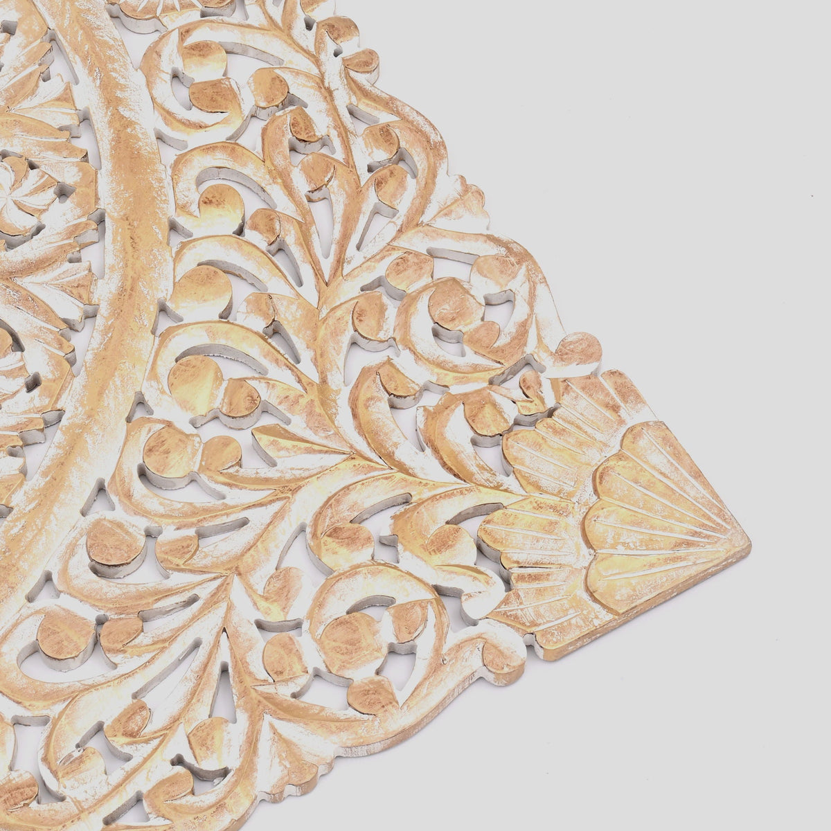 Floral Hand Carved Mandala Square Wall Decor with Spiritual Symbolism - Gold / White, photo 3 of 6