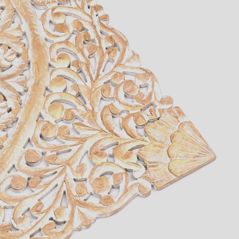 Floral Hand Carved Mandala Square Wall Decor with Spiritual Symbolism - Gold / White, photo 3 of 6