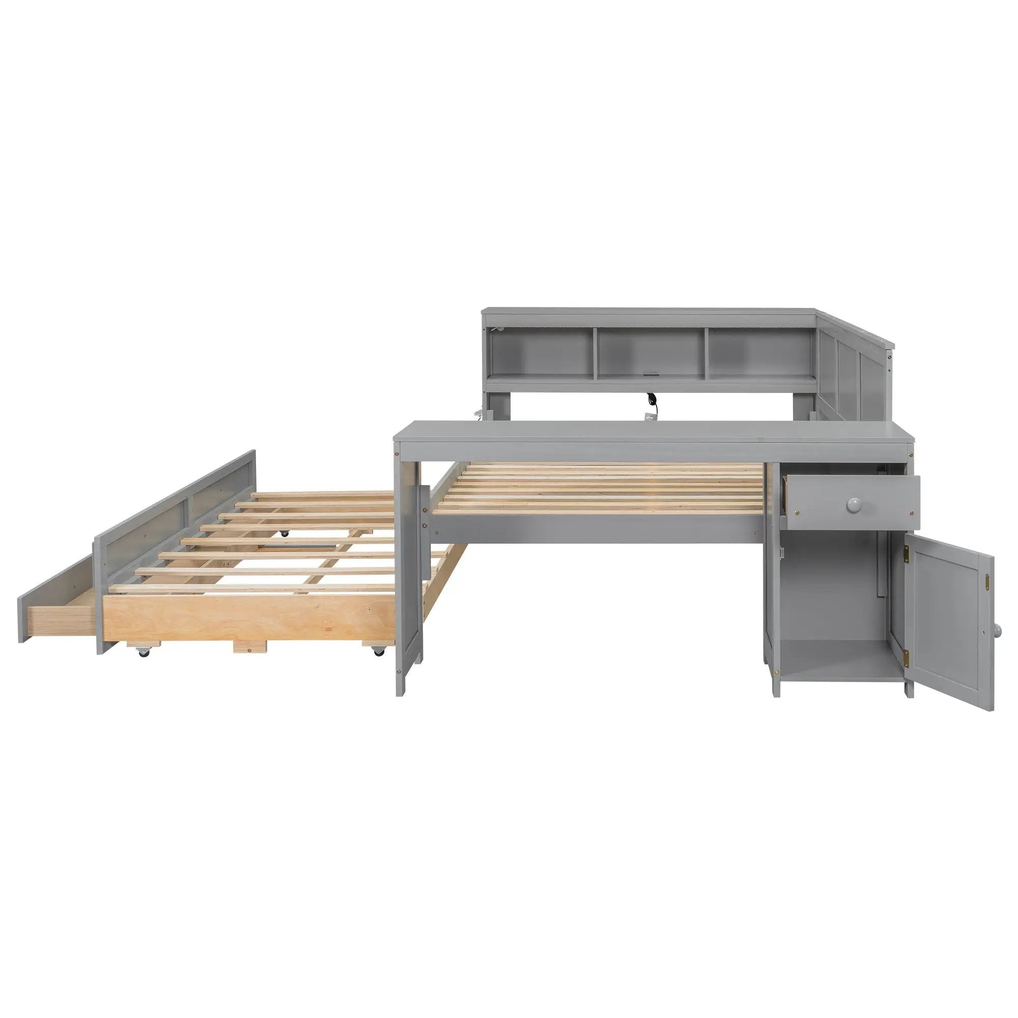 Daybed With Storage Shelves, Drawers, Trundle, Charging Station, LED Light, Desk And Cabinet by HouseOfZazla