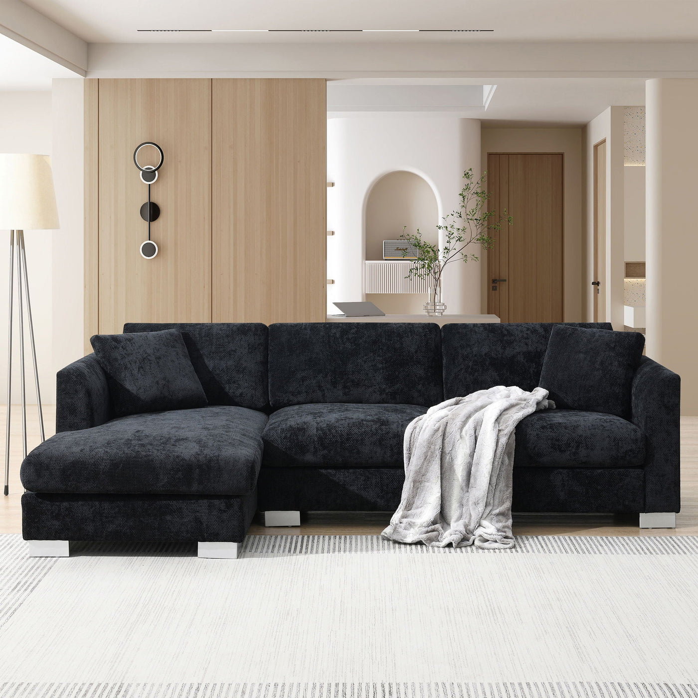 Modern Cloud Sectional Sofa L Shaped Luxury Couch Set With 2 Free Pillows 4 Seat With Oversized Chaise by Unique Piece Furniture