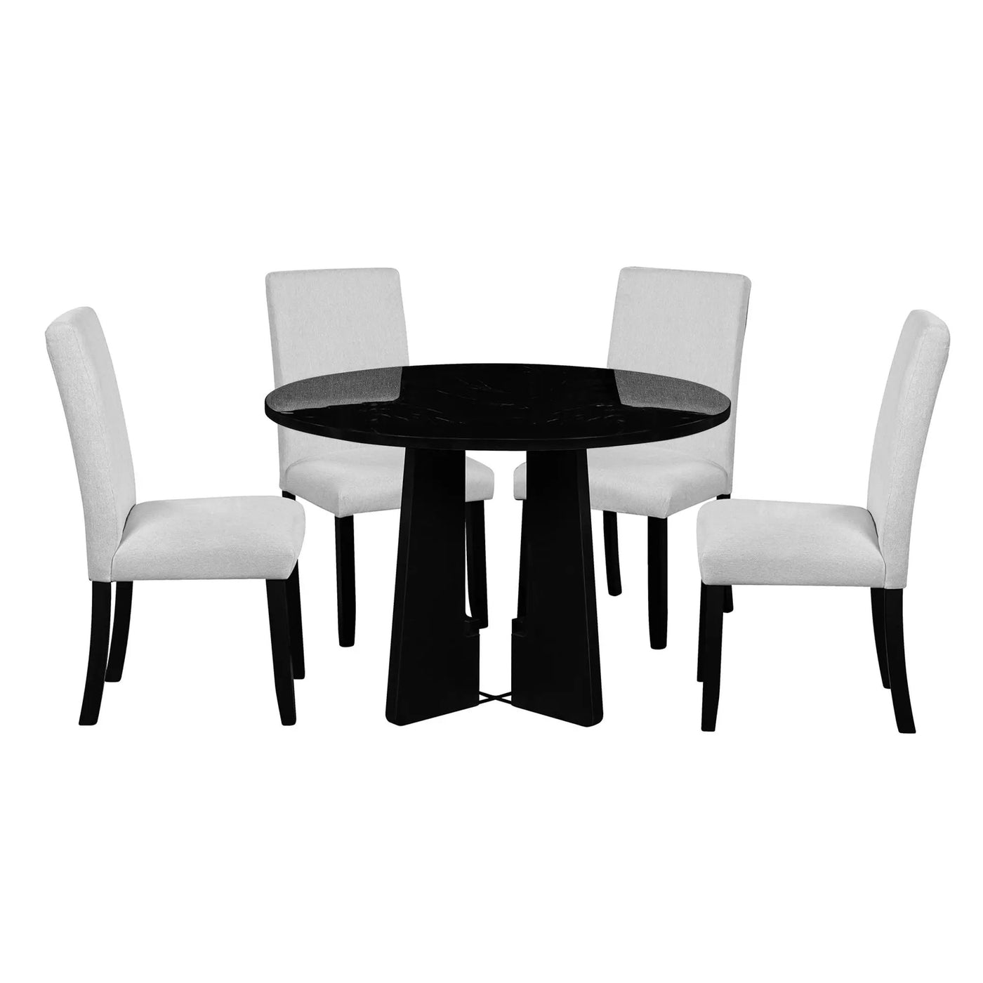 5 Piece Round Dining Table Set, Modern Dining Table And 4 Upholstered Chairs For Dining Room by HouseOfZazla