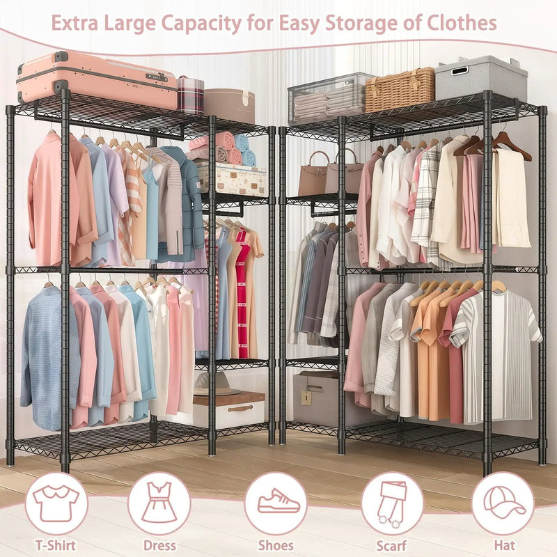 Freestanding Clothes Rack, With 6 Adjustable Wire Shelves And 3 Garment Rails - Black by Unique Piece Furniture