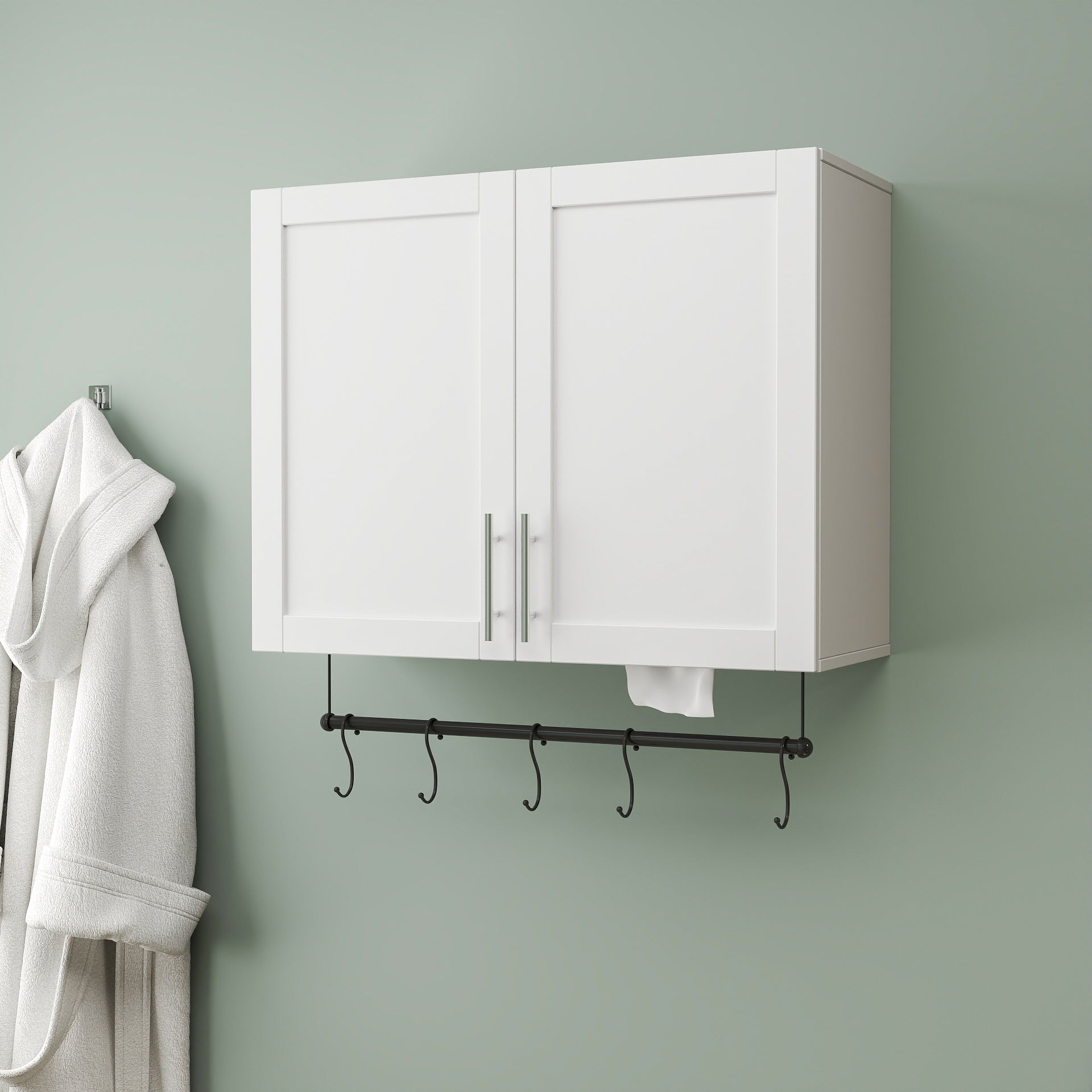 Bathroom Wall Cabinet with Adjustable Shelf, Towel Bar, and 5 Hooks by HouseOfZazla