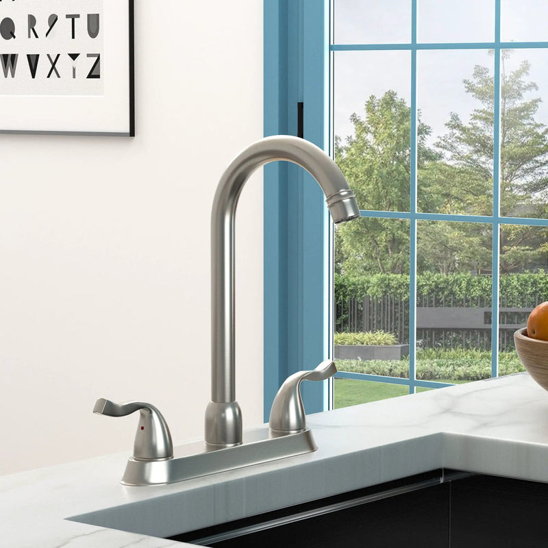 Stainless Steel Kitchen Sink Faucet With 2 Handles, 3 Hole Installation by HouseOfZazla