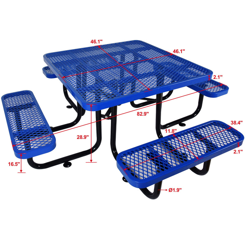 Square Outdoor Steel Picnic Table, With Umbrella Pole by Unique Piece Furniture