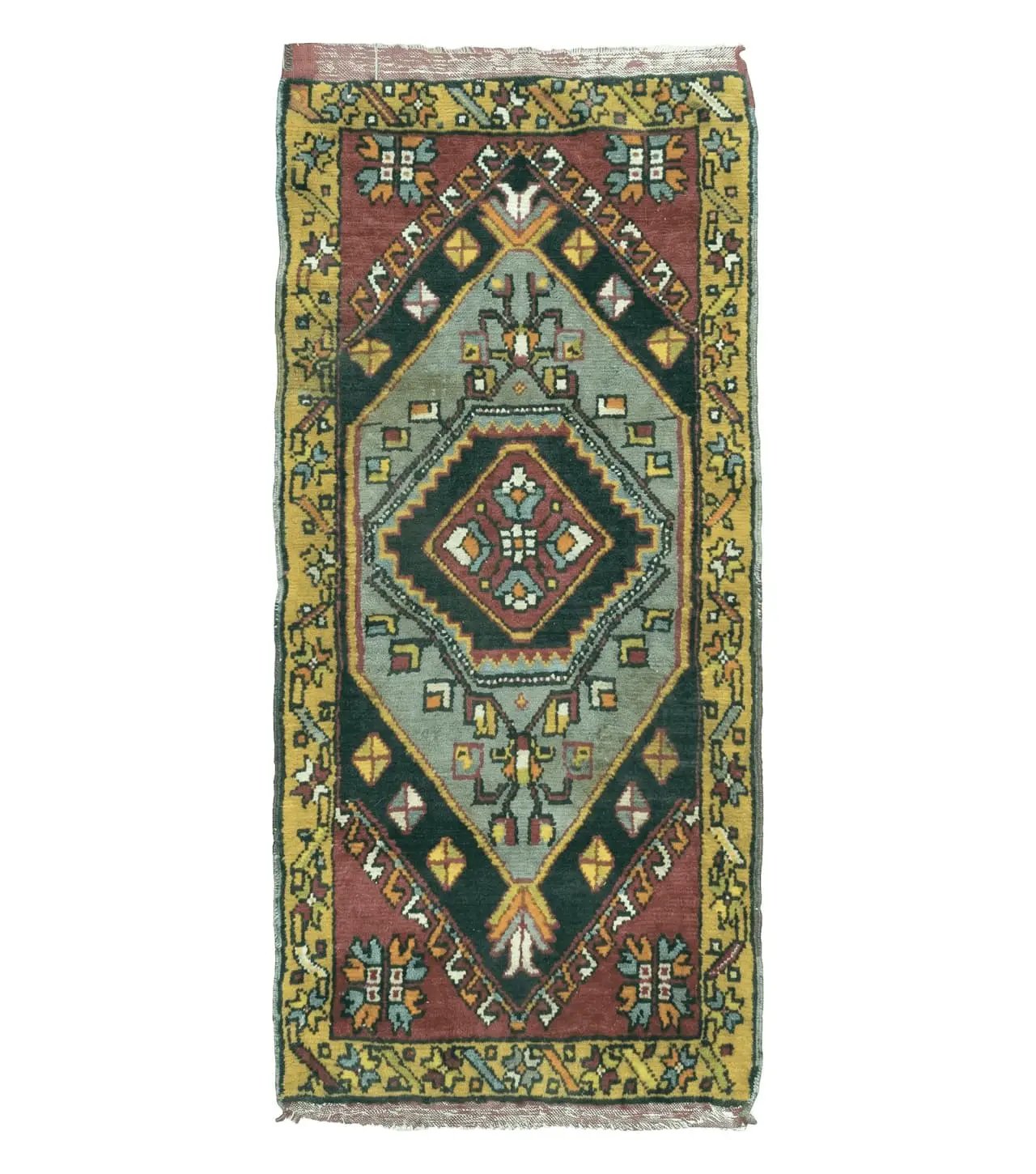 19" X 42" Antique Handmade Turkish Colorful Oushak Oshak Yastik Wool Rug Mat by Jewel Rugs