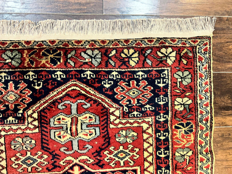 Antique Turkish Sparta Rug 3x4, Geometric Caucasian Pattern, Vintage Handmade Tribal Wool Carpet by Jewel Rugs