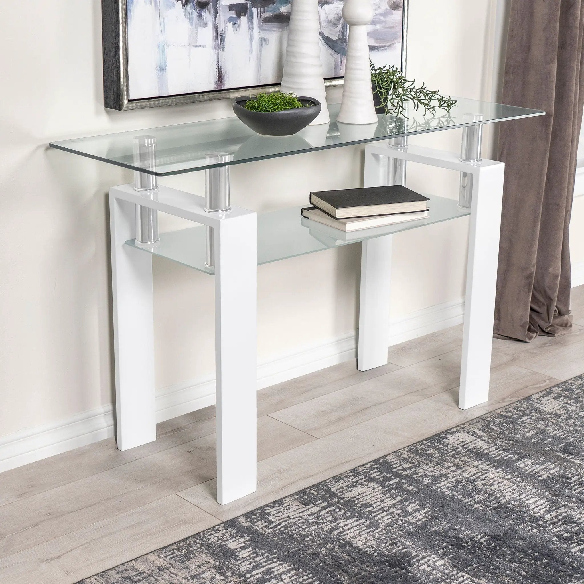 Dyer Rectangular Glass Top Entryway Sofa Console Table White by Unique Piece Furniture