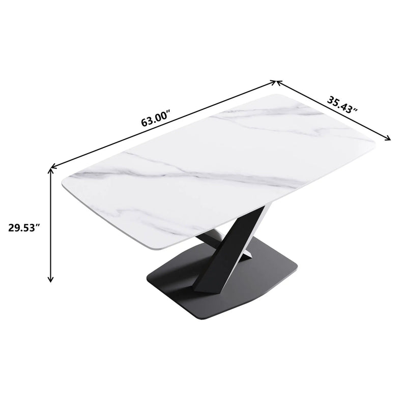 63" Modern Artificial Stone Dining Table, 6 People - White / Black by HouseOfZazla