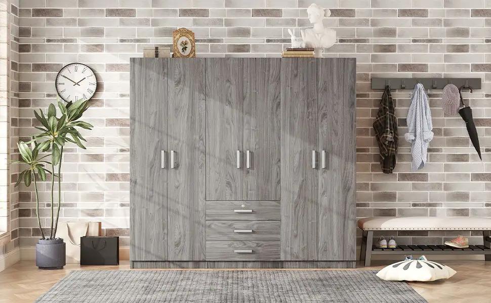 6 Doors Wardrobe Storage For Bedroom, With Big Drawers by HouseOfZazla