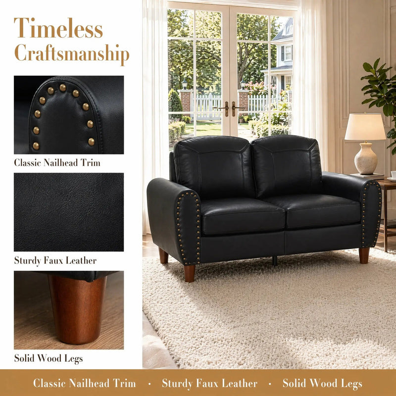 59" Classic Living Room Sofa Loveseat Faux Leather Couch by HouseOfZazla