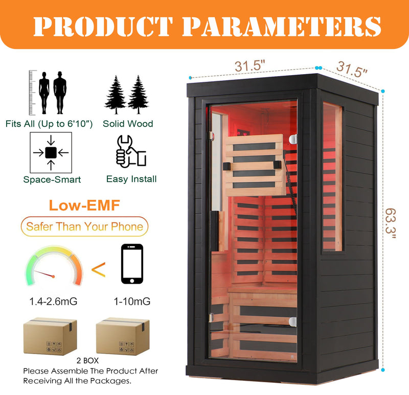 One-Two Person Far Infrared Sauna with 7-Color Therapy Lighting - Solid Wood, photo 3 of 9