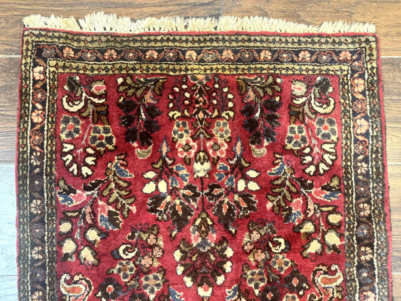 Small Persian Sarouk Rug 2x4, Floral, Red Hand Knotted Wool Traditional Oriental Carpet, Antique Persian Rug 2 x 4 by Jewel Rugs