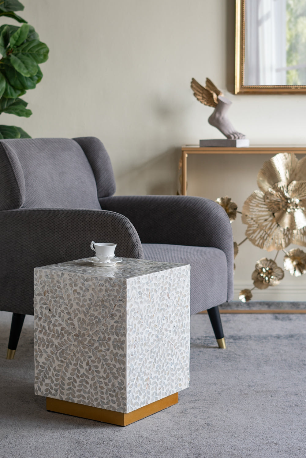 14" Square Accent Stool With Capiz Shell Finish, photo 7 of 8