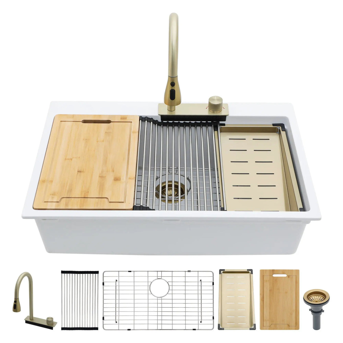 Waterfall Kitchen Sink With Pull Out Faucet & Cup Washer by HouseOfZazla