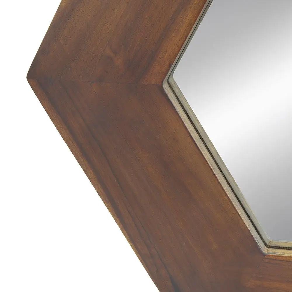 Hexagon Mirror With Natural Wood Frame, Wall Decor For Living Room Bathroom Hallway by Unique Piece Furniture