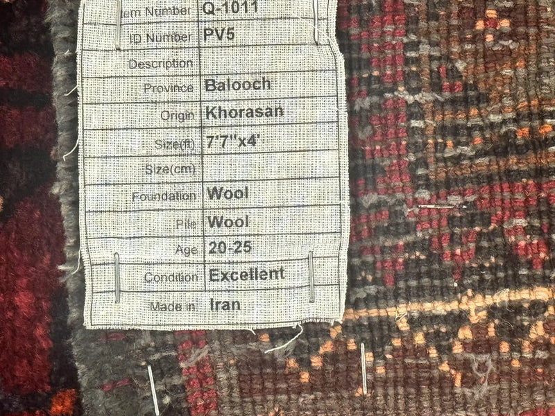 Persian Turkoman Tribal Rug 4x8, Handmade Vintage Wool Carpet, Red, Bohemian Rug by Jewel Rugs