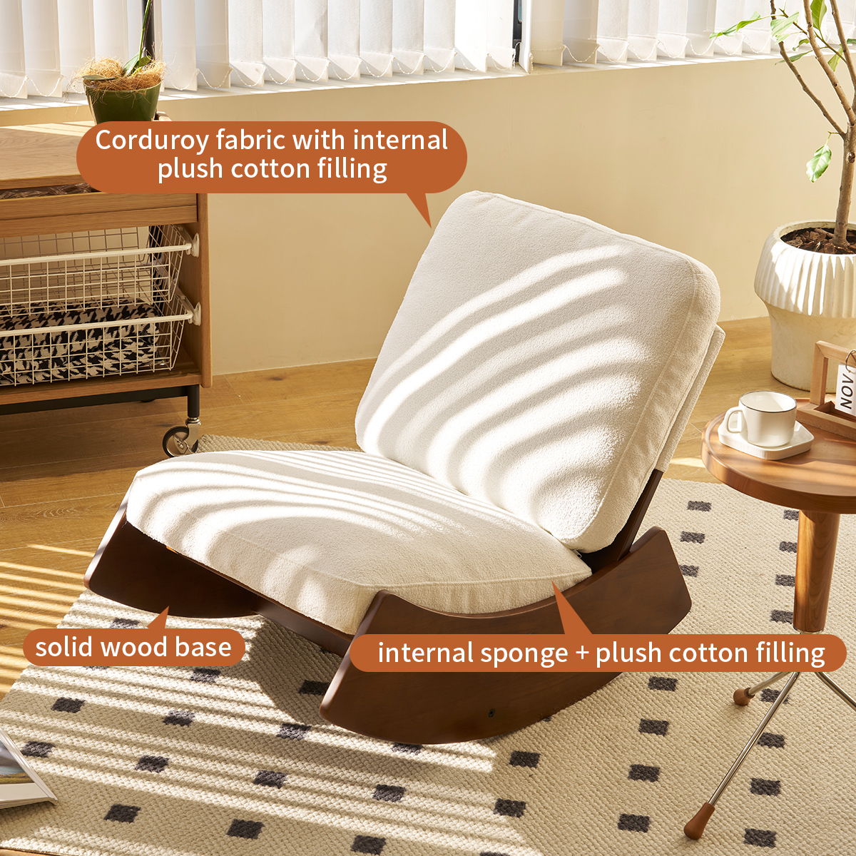 Upholstered Glider Rocking Chair with Solid Wood Frame - Multiple Colors, photo 5 of 12