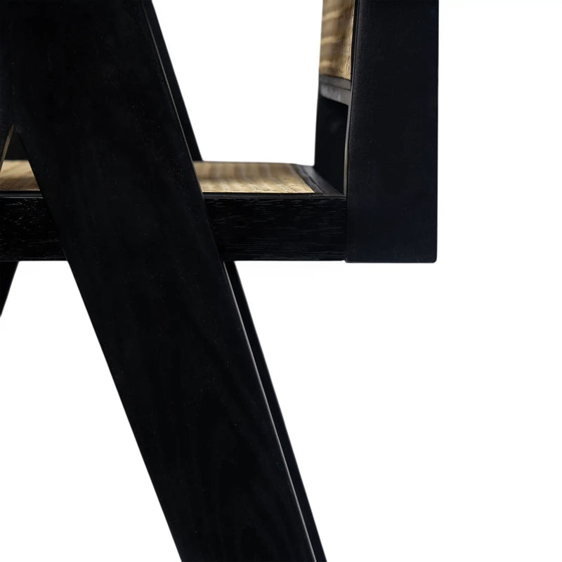 Modern Minimalist Bar Stool With Cane Seat - Black / Natural