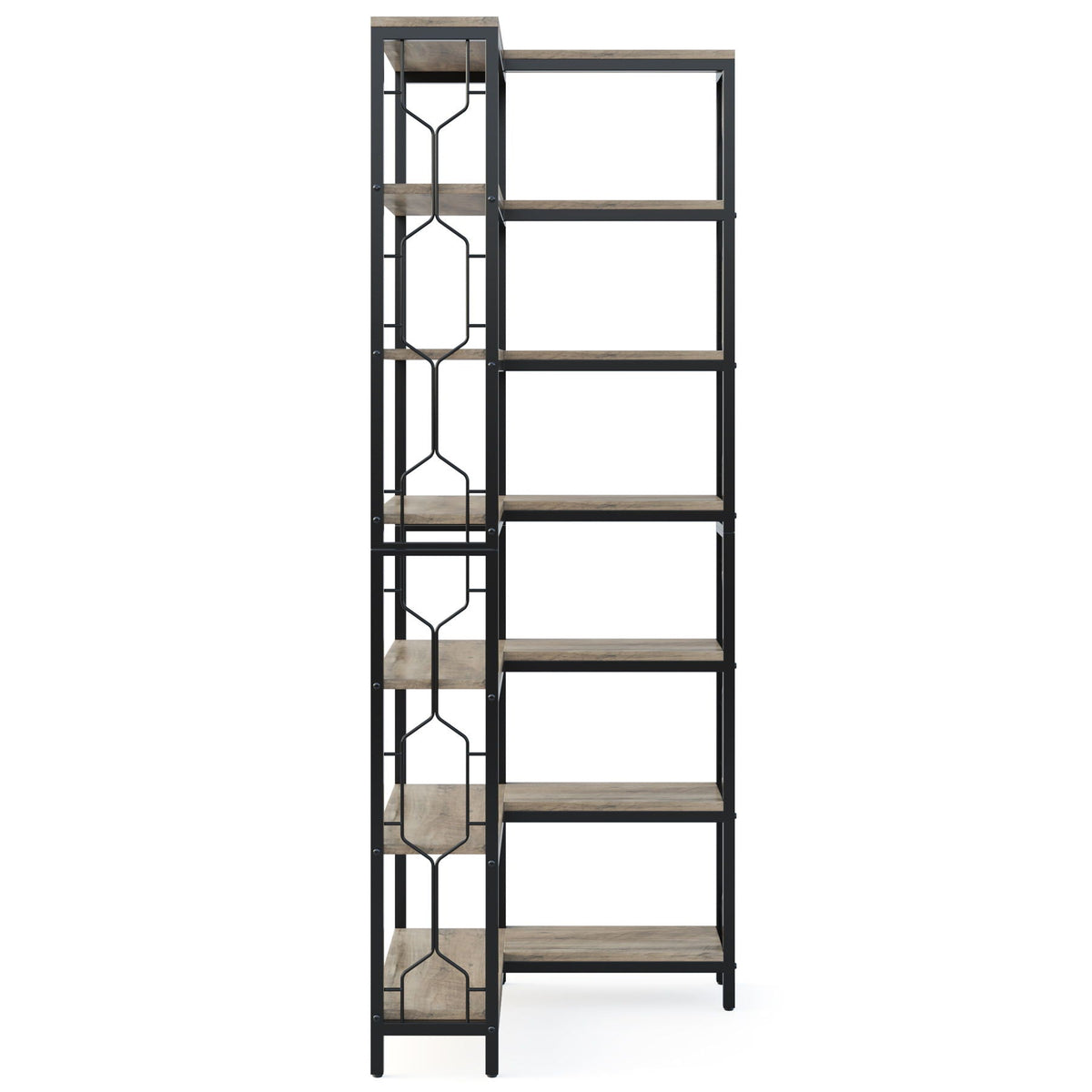 7 Tier Corner Bookshelf with Hexagonal Design - Dark Brown, White, Dark Gray, photo 5 of 12