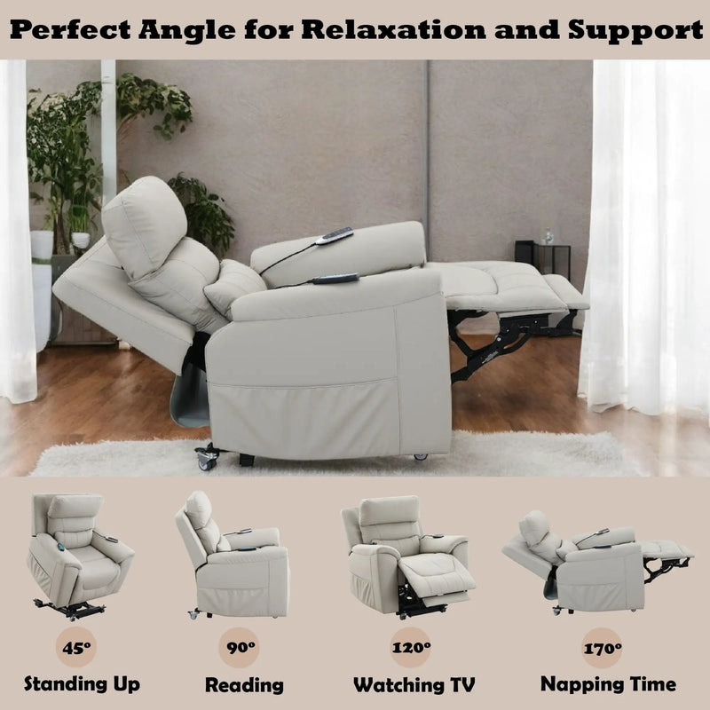 Marsha Silicone Synthetic Leather Power Motion Recliner with Lift Heating Massage Chair - Light Gray by HouseOfZazla