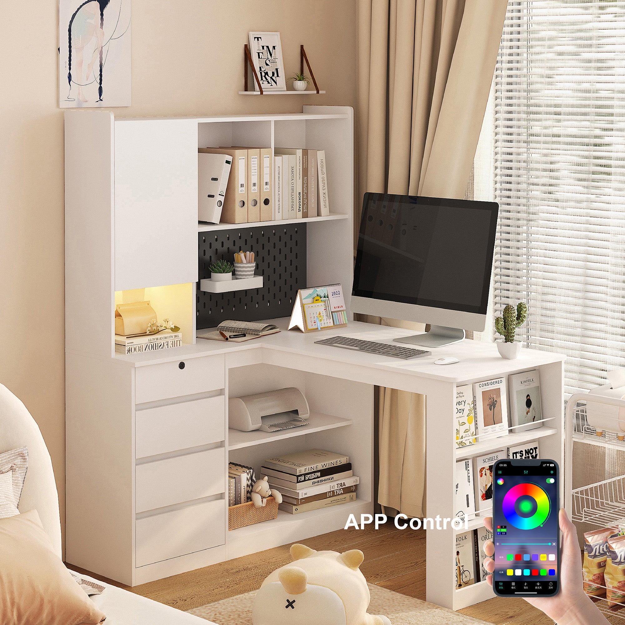 L Shaped Desk with Charger and Drawers by HouseOfZazla