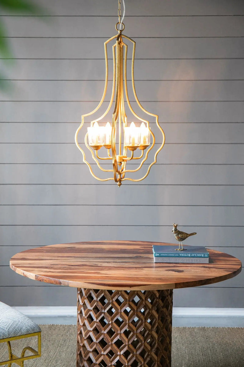 4 Light Metal Chandelier, Hanging Light Fixture With Adjustable Chain For Kitchen, Bulb Not Included - Gold by HouseOfZazla