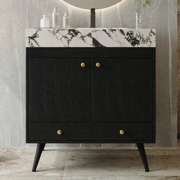 Contemporary Free-standing Bathroom Vanity with Faux Marble Top, photo 2 of 10